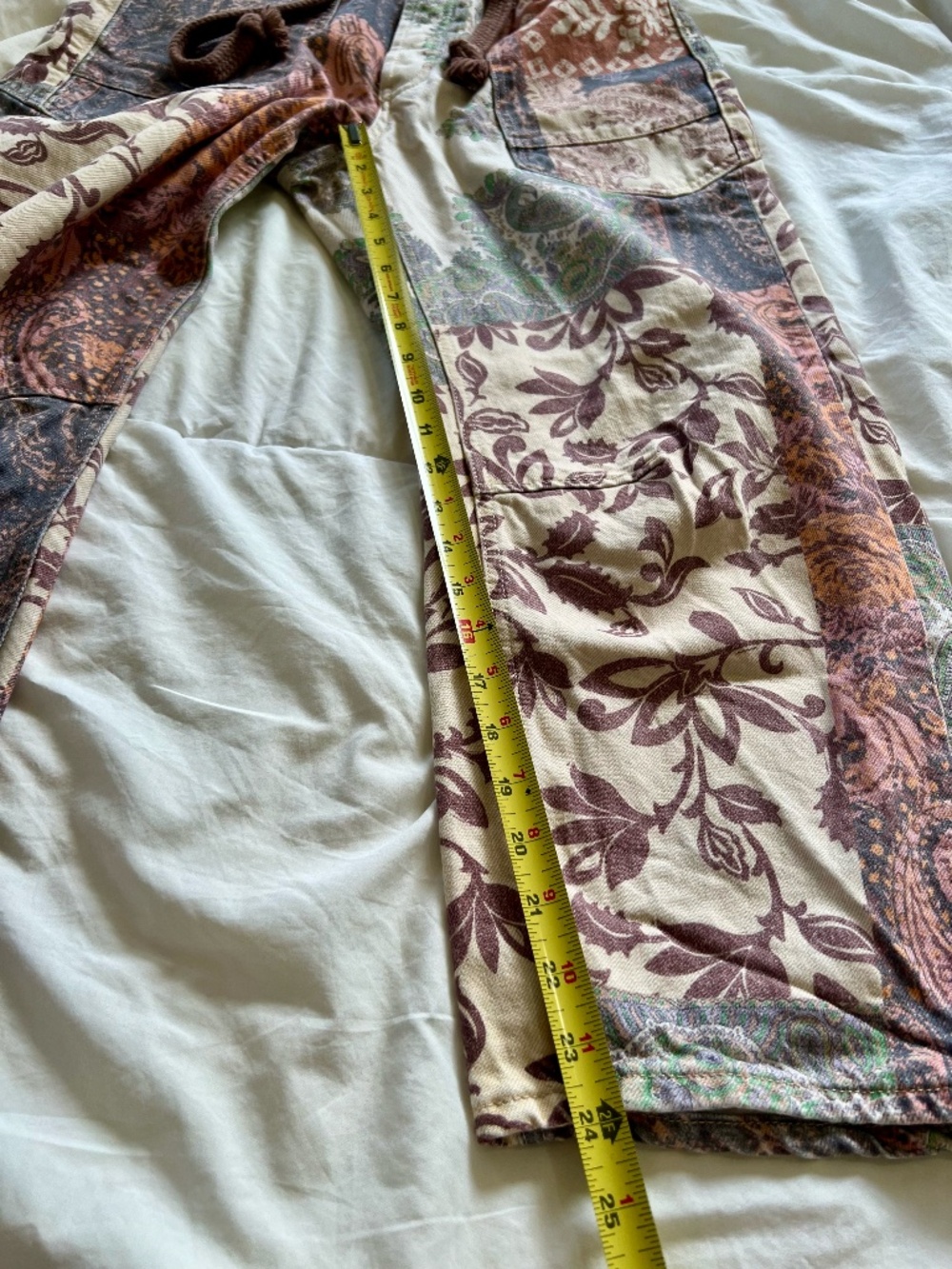 Free People Moxie Printed Brown Combo / Brn Motif Pull-On Barrel Jeans W 27 S - Picture 11 of 16